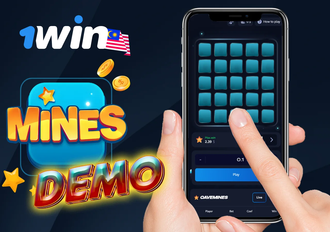 To play without the risk of losing money try the demo version of 1Win Mines